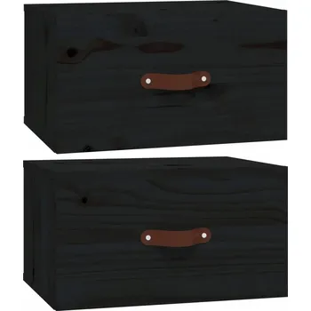 Noční stolek Závěsný Noční Stolek Masivní Borovicové Dřevo 40x29,5x22 cm Černý