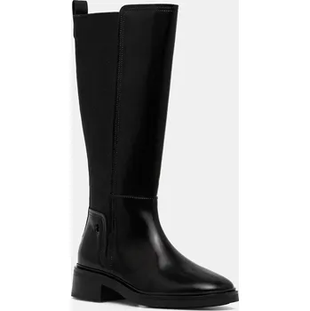 Dámské kozačky Kožené kozačky Tommy Hilfiger TH MINIMAL ABRASIVATO LONG BOOT dámské, černá barva, na podpatku, FW0FW08979 99X, EUR 41