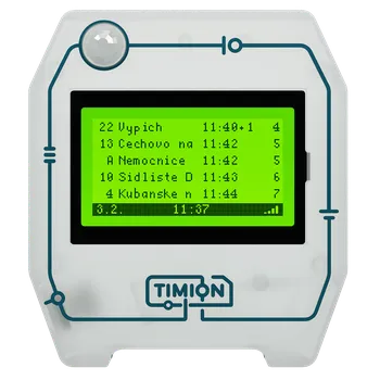 Gadget TIMION odjezdová tabule – sestavená průhledná zelené podsvícení, černé písmo