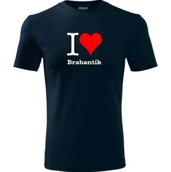 Tmavě modré dětské tričko I love Brabantík - dárek pro malého pejskaře / pejskařku - barva tmavě modrá - velikost 6let