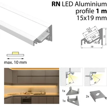 LED páska MCLED Rohový hliníkový profil RN 1m včetně mléčného difuzoru, 2x koncovka, 2x příchytka