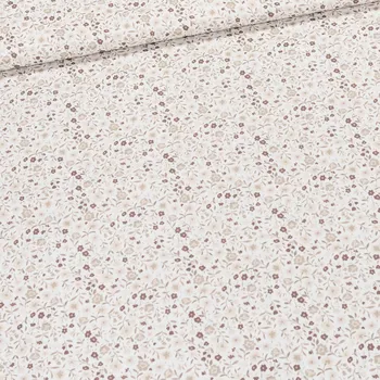 Bavlněné plátno PERKÁL DIGITÁLNÍ TISK 513000, béžové květinky na bílé, š.150cm (látka v metráži)