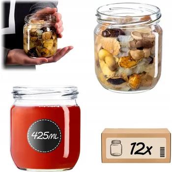 Sklenice 12x SKLENĚNÁ ZAVAŘOVACÍ SKLENICE 425ML SKLENICE NA ZAVAŘENINY DŽEM