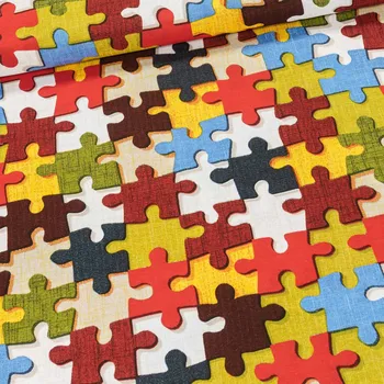 Směsové plátno PUZZLE, vícebarevné, š.140cm (látka v metráži)