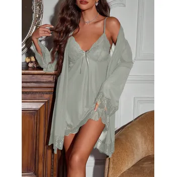 Dámská noční košile Dámská sexy košilka se župánkem Barva: Světlezelená, Velikostní tabulka: S