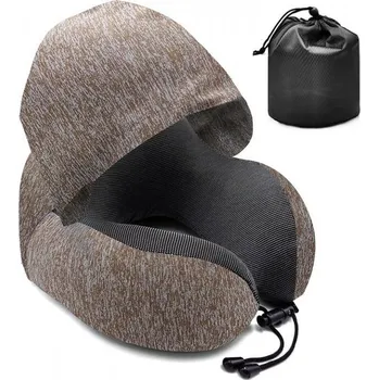 Spacák Cestovní polštářek Take it shop Cestovní polštář z paměťové pěny s integrovanou kapucí, kávový