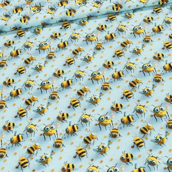 Bavlněné plátno dětské C4252/2 AZUL, čmeláci na modré, š.155cm (látka v metráži)
