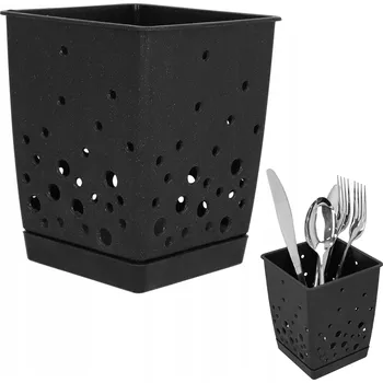 Odkapávač na nádobí Nádoba ODKAPÁVAČ košík stojan na příbory kuchyňské náčiní s táckem černý