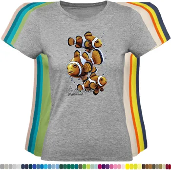 Dámské tričko damske-levne-bavlnene-tricko-digitalni-potisk-rybicky-klauni Barva: Grey melange - šedá směs, velikost: S