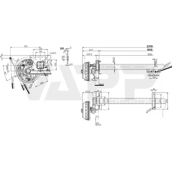 Přívěs k motorovému vozidlu Náprava KNOTT VGB 18 (1800 kg) b=1816 mm, c=2310 mm, 250x40, 112x5