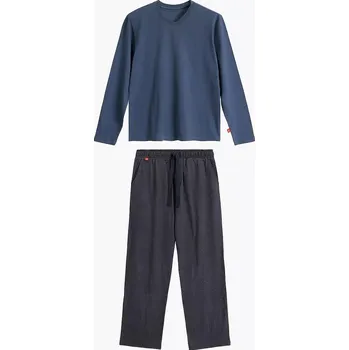 Pánské pyžamo Atlantic Pánské bavlněné dlouhé pyžamo se vzorovanými kalhotami NMP-389 dł/r S-2XL męska Velikost: 2XL, Barva: Tmavě modrá