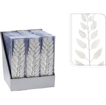 Vánoční dekorace LAALU Větvička bílá s glitry lístky, 3,2 × 7,5 cm, sada 9 ks