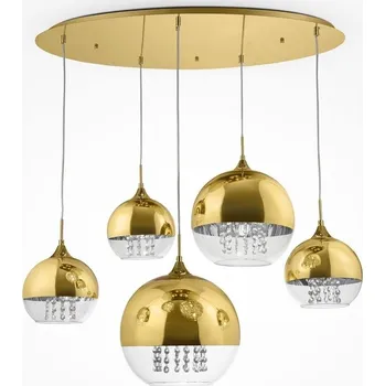 MAYTONI Závěsné svítidlo Fermi 5xE27 300W průhledné sklo zlatá kov křišťál - MAYTONI M P140-PL-170-5-G