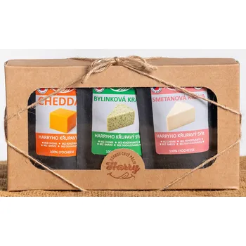 Dárková krabička Křupavý sýr Dárková sada 3 druhů lyo sýrů od kravičky (Křupavý sýr Dárková sada 3 druhů kravských lyo sýrů)