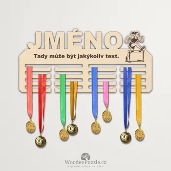věšák na medaile WoodenPuzzle.cz Věšák na medaile - překážkový běh - žena Velikost: 30 cm