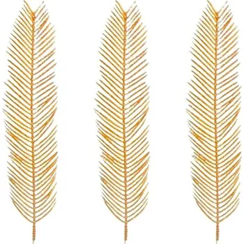 Vánoční dekorace LAALU List měděný s glitery, 55 × 11 cm, sada 3 ks