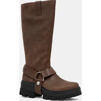 Dámské kozačky Kožené kozačky Sorel JOAN FRW TALL dámské, hnědá barva, na plochém podpatku, 2144861256 89X, EUR 41
