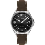 LAVVU Pánské hodinky se safírovým sklem HERNING Black / Top Grain Leather