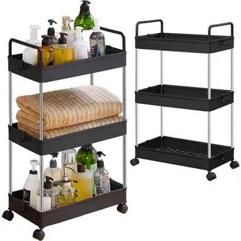 regál Kuchenní regál vozík černý 3 police 22 x 40 x 67 cm