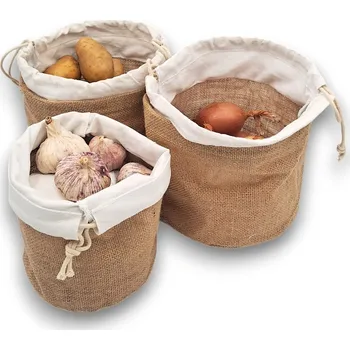 Dóza na potraviny Zeller Present Sada 3 jutových zavazovacích pytlíků na brambory, cibuli, česnek