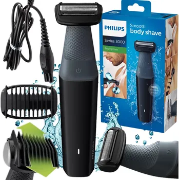 Holicí strojek Vodotěsný holicí strojek a zastřihovač Philips pro holení intimních partií a těla + nástavec