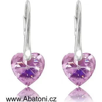Náušnice Swarovski Elements Heart krystal 10mm - Stříbrné náušnice visací fialové srdce, srdíčka 31125.3 Violet (fialová velmi světlá, lila)