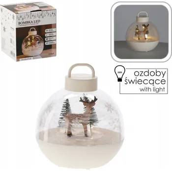 Vánoční dekorace VÁNOČNÍ OZDOBA VÁNOČNÍ KOULE 15x17 CM S HRAJÍCÍ SKŘÍŇKOU A LED OSVĚTLENÍM - BÍLÁ - SOB