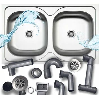 Nerezový dřez Dvoukomorový dřez nerezová ocel dřez + manuální sifon 2v1