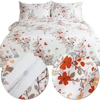 Povlečení Sada povlečení 200x220 z bavlněného saténu Ela s bílými oranžovými květy