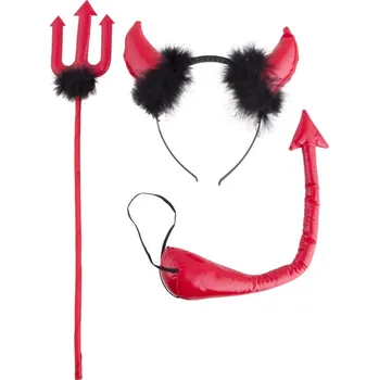 Karnevalový doplněk Sada čert - rohy, vidle a ocas