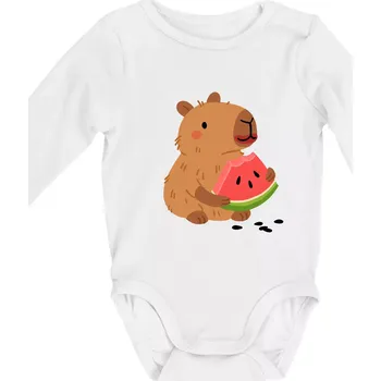 Kojenecký body Kapybara s melounem - Body kojenecké s dlouhým rukávem - Dlouhý r. do 3 měs ( Bílá )