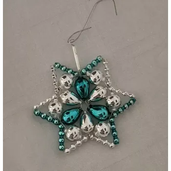 Vánoční ozdoba Vánoční hvězda "HUDEROVKA" -zelenomodrá/stříbrná (vánoční ozdoby z dutých perlí)