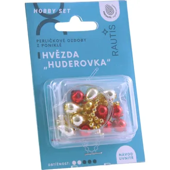 kreativní sada Sada na výrobu ozdoby z perliček - Huderovka - zlatá/červená