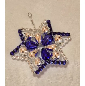 Vánoční ozdoba Vánoční hvězda "HUDEROVKA" - stříbrná/modrá (vánoční ozdoby z dutých perlí)