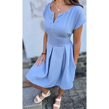 Dámské šaty Kulišárny Mušelínové šaty KATE s kapsami POWDER BLUE kojicí Velikost: 48