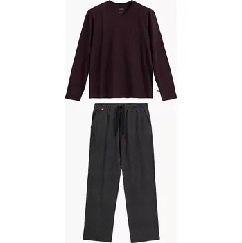 Pánské pyžamo Atlantic Pánské bavlněné dlouhé pyžamo se vzorovanými kalhotami NMP-389 dł/r S-2XL męska Velikost: L, Barva: vínovo-černá