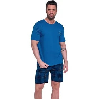 Pánské pyžamo Pánské pyžamo Cornette modré s károvanými kraťasy, Modrá L