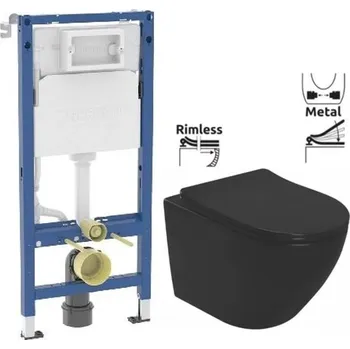 Klozet GEBERIT DuofixBasic bez tlačítka + WC REA CARLO MINI RIMLESS ČIERNY MAT + SEDADLO 458.103.00.2 X MM1