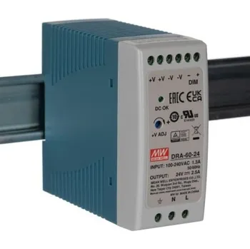 spínaný zdroj MEAN WELL Spínaný Napájecí zdroj na lištu DIN, počet výstupů: 1, výstup: 24V dc, 2.5A, vstupní: 90 → 264 V ac /