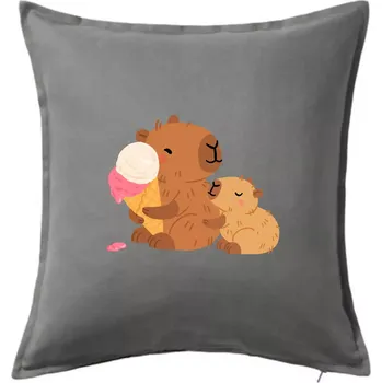 Polštář Kapybara se zmrzlinou - Polštář 50x50 - 50x50 - Včetně výplně ( Tmavě šedý melír )