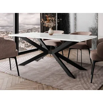 Nábytek Jídelní stůl Morki, Barva: bílý mramor + bílý lesk / černá MIRJAN 5903211454691