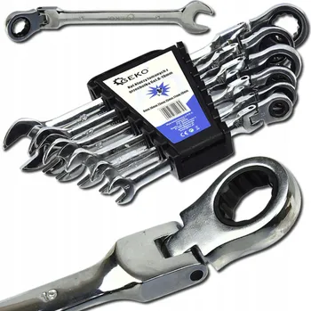 Klíč Očkoploché klíče s ráčnou, zahnuté, 72 zubů, 6 Ks, 8-19 mm, sada, CrV ocel