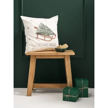 Vánoce Sinsay - Vánoční povlak na polštář s potiskem sáňky s vánočním stromečkem - zelená - 950FP-07P - 950FP-07P-ONE