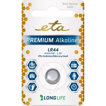 Článková baterie Baterie alkalická ETA PREMIUM ALKALINE LR44, blistr 1ks