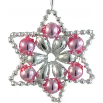 Vánoční ozdoba Vánoční hvězda "HUDEROVKA" - stříbrná/růžová (vánoční ozdoby z dutých perlí)