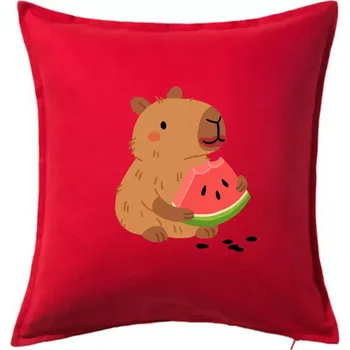 Polštář Kapybara s melounem - Polštář 50x50 - 50x50 - Včetně výplně ( Červená )