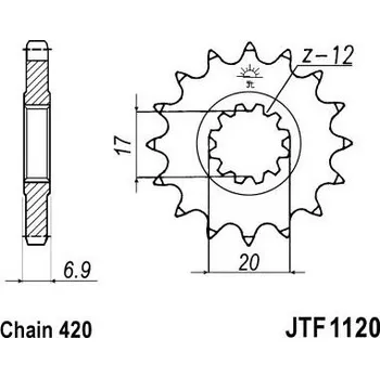 Řetězová sada pro motocykl Řetězové kolečko JT JTF 1120-12 12 zubů, 420