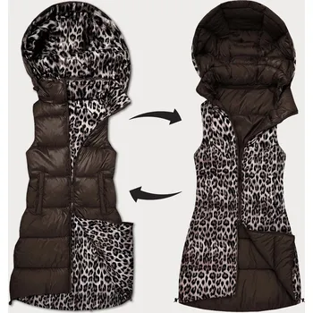 Dámská vesta Dámská oboustranná vesta: čokoládová s panterím vzorem, odstíny hnědé XXL (44) i392_25483-48