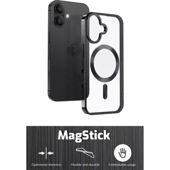 Pouzdro na mobilní telefon Swissten MagStick Metallic iPhone Air – černé pouzdro (SWISSTEN Clear Jelly MagStick Metallic pro Apple iPhone Air – černé čiré pouzdro, obal, kryt s MagSafe, metalickými prvky a silikonovým rámem)