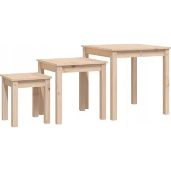 Konferenční stolek Sada 3 zasouvacích borových stolků - 55x55x55 cm - přírodní